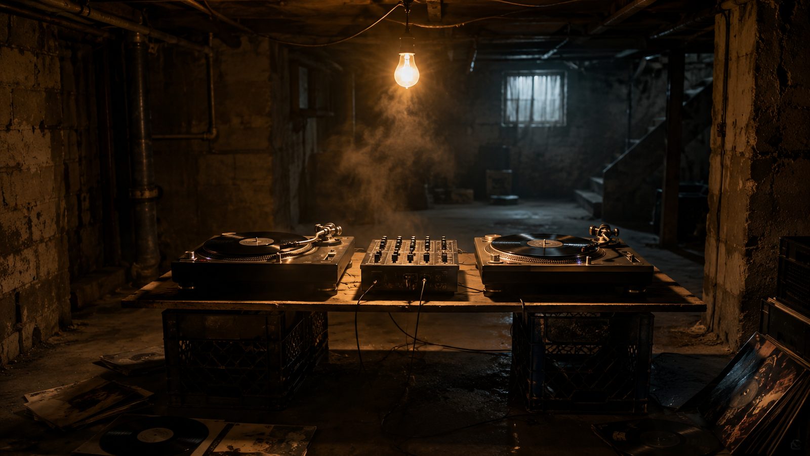 Technics SL-1200 turntables in a Detroit basement from 8 Mile