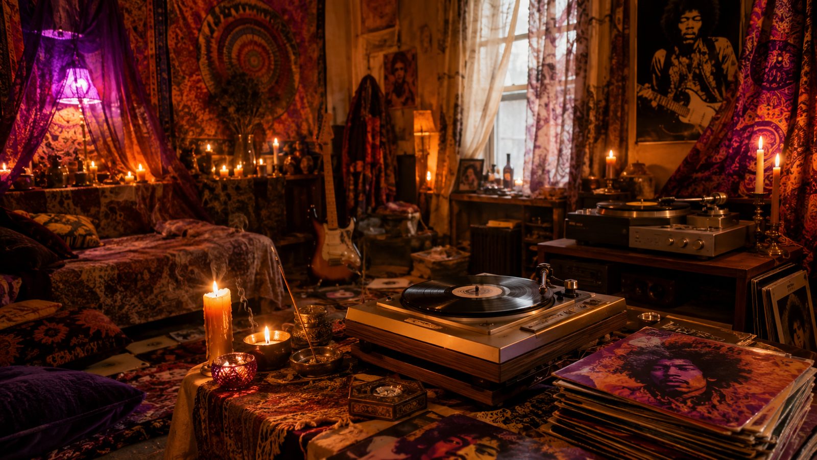 Jimi Hendrix's London flat with Bang & Olufsen and Garrard turntables