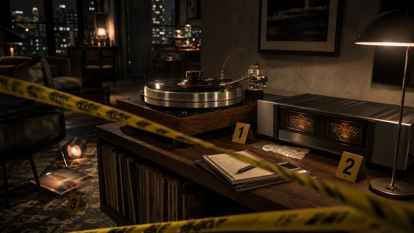 VPI Classic turntable and Carver amplifier at crime scene from Law & Order