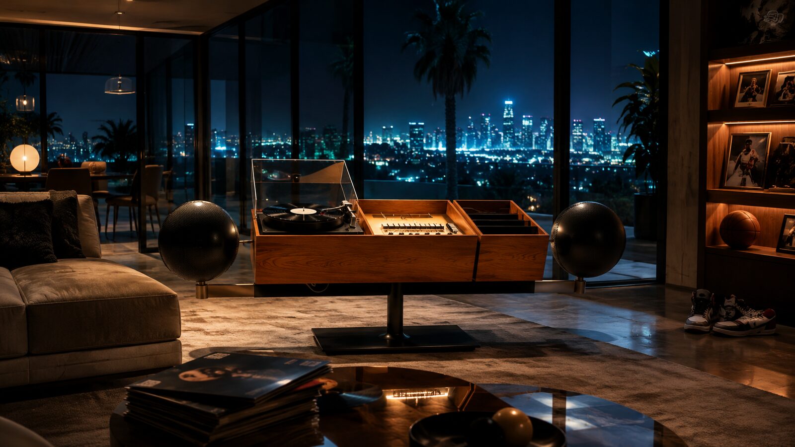 Clairtone G2 stereo console in a luxurious Los Angeles living room