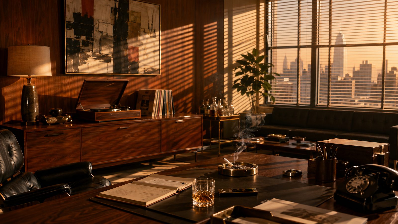 1960s stereo console in Manhattan advertising office from Mad Men