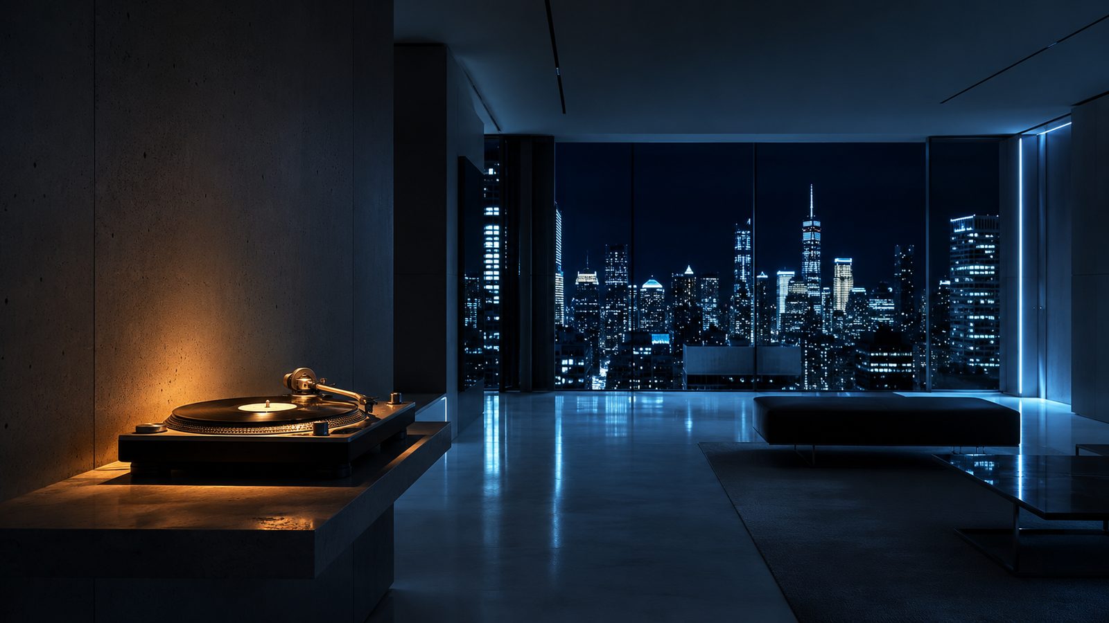 Technics SL-1200 turntable in minimalist Manhattan apartment from Shame